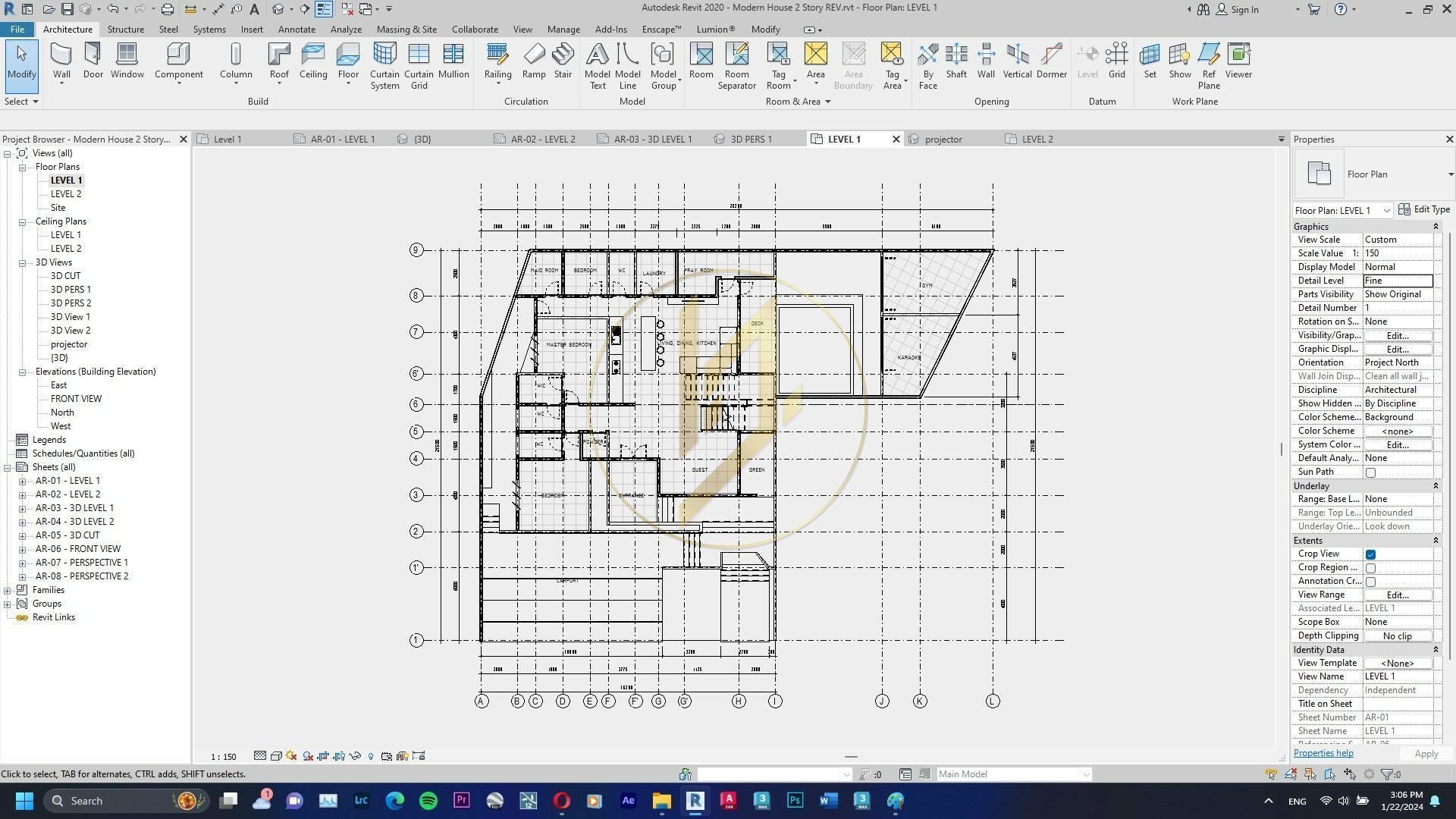 Revit Exterior Modern House Design Project file 01 3D model_27