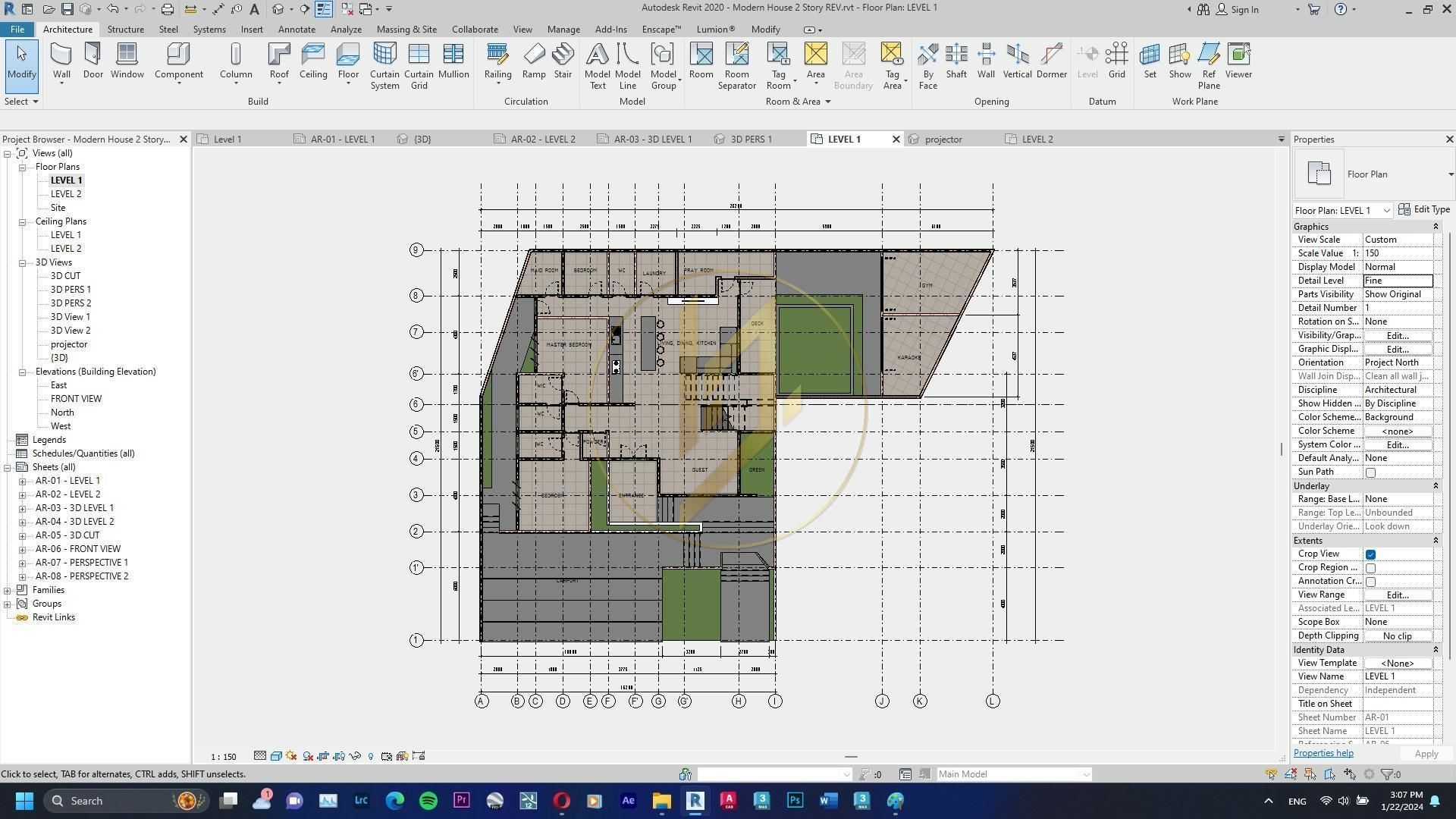 Revit Exterior Modern House Design Project file 01 3D model_28