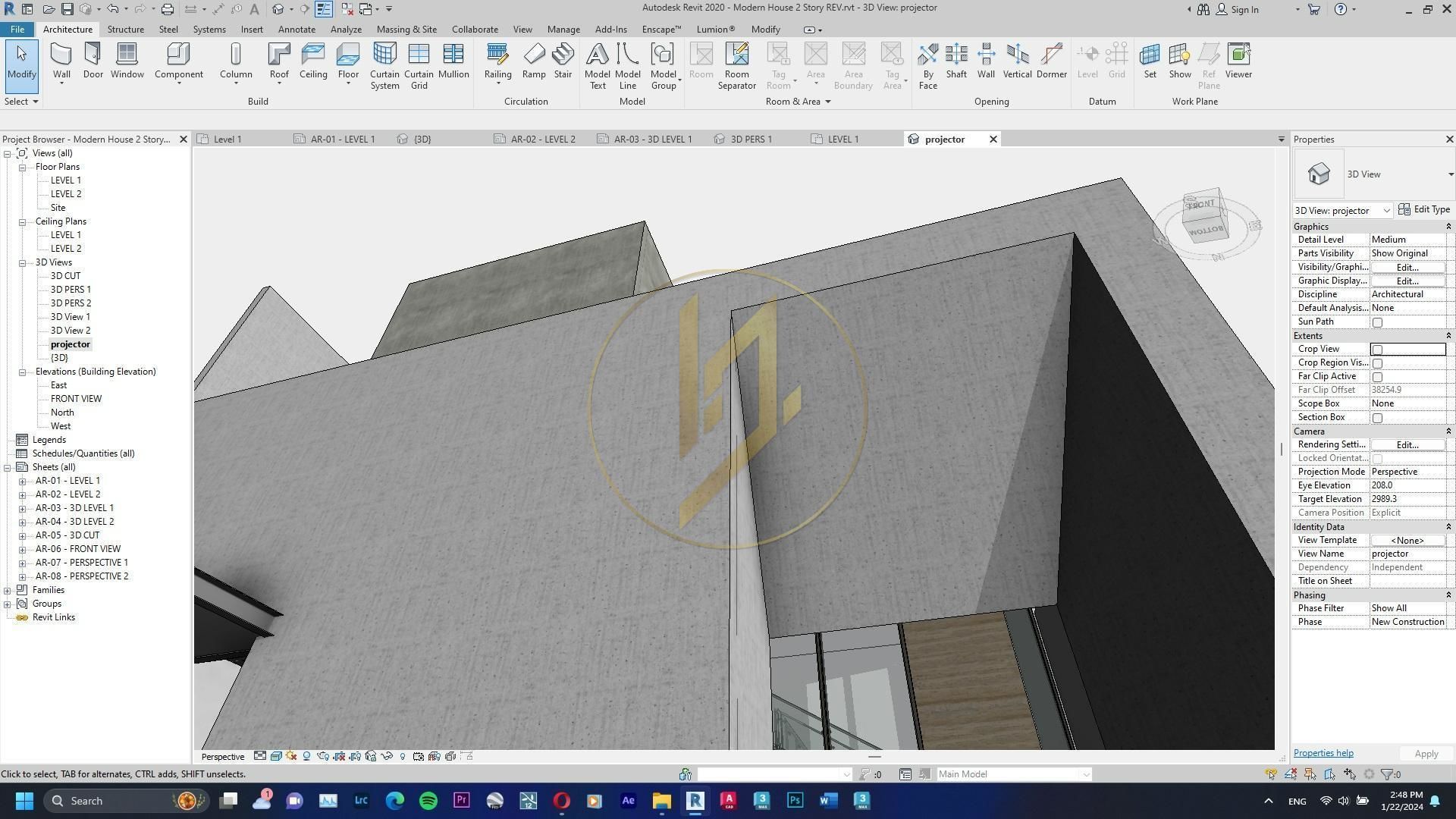 Revit Exterior Modern House Design Project file 01 3D model_10
