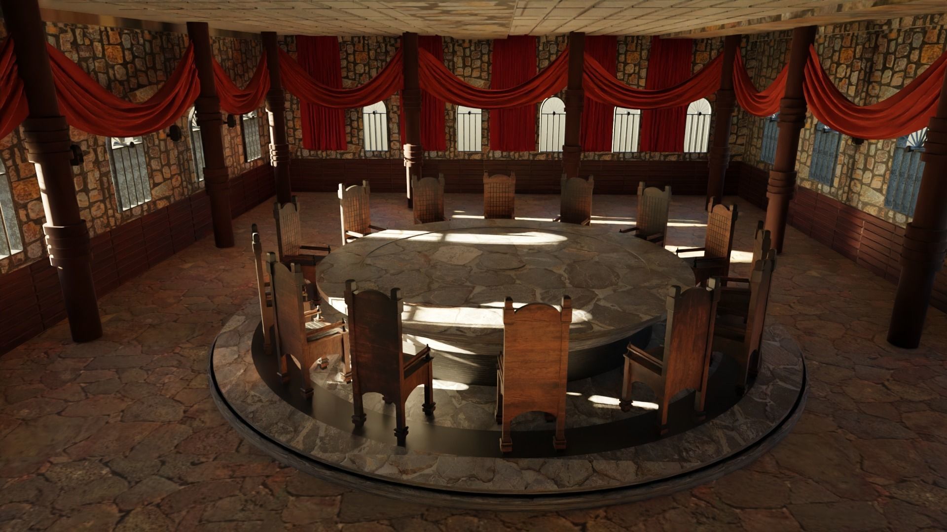 Council Hall - Round Table Low-poly 3D model_3