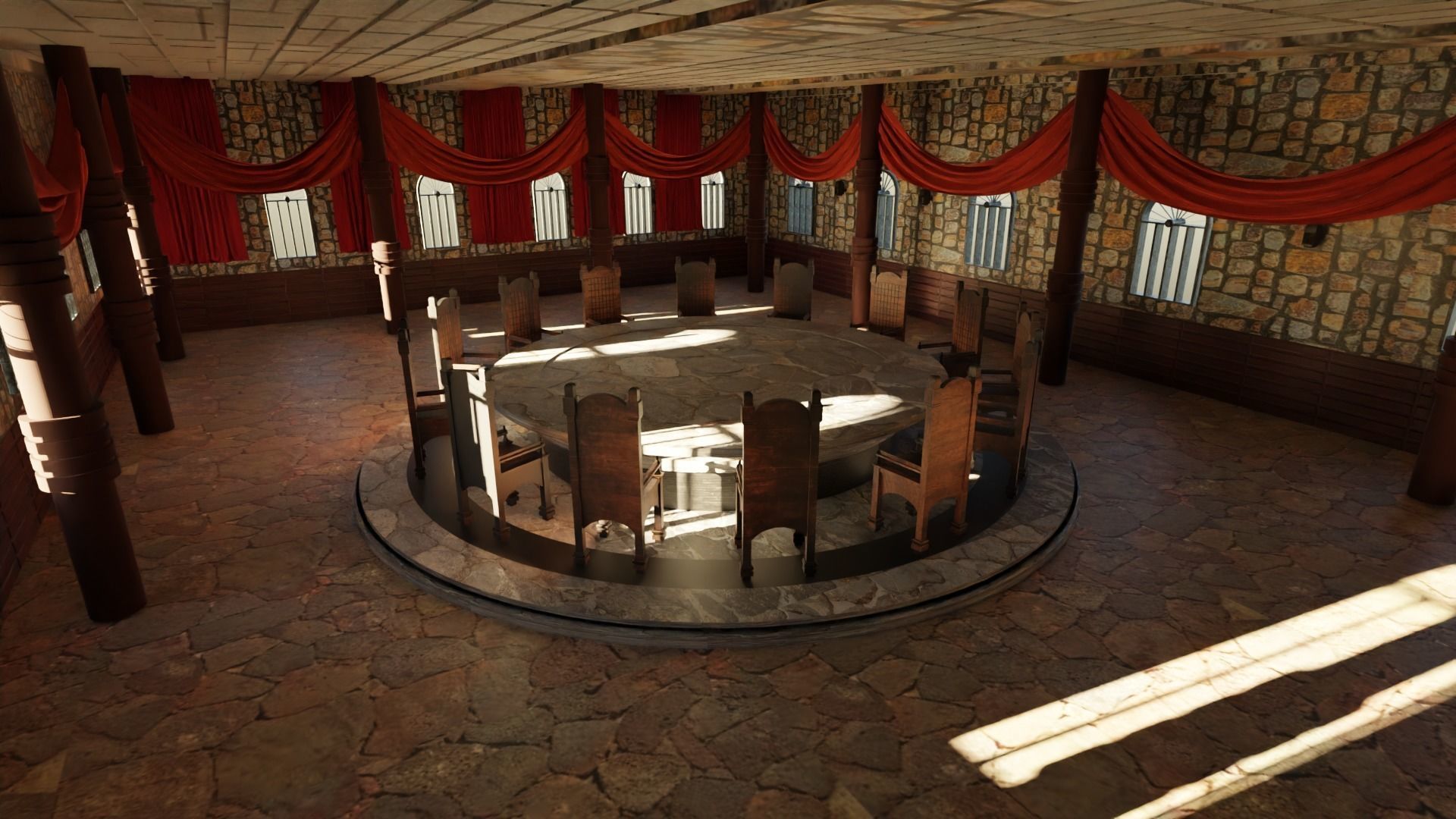 Council Hall - Round Table Low-poly 3D model_1