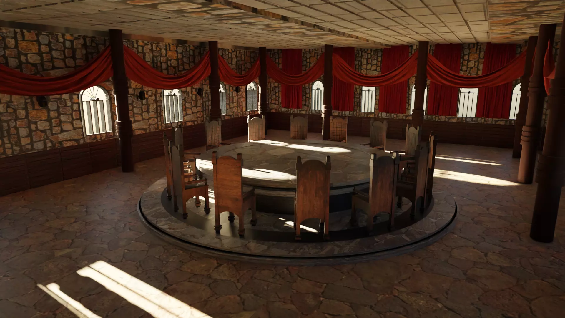 Council Hall - Round Table Low-poly 3D model_0