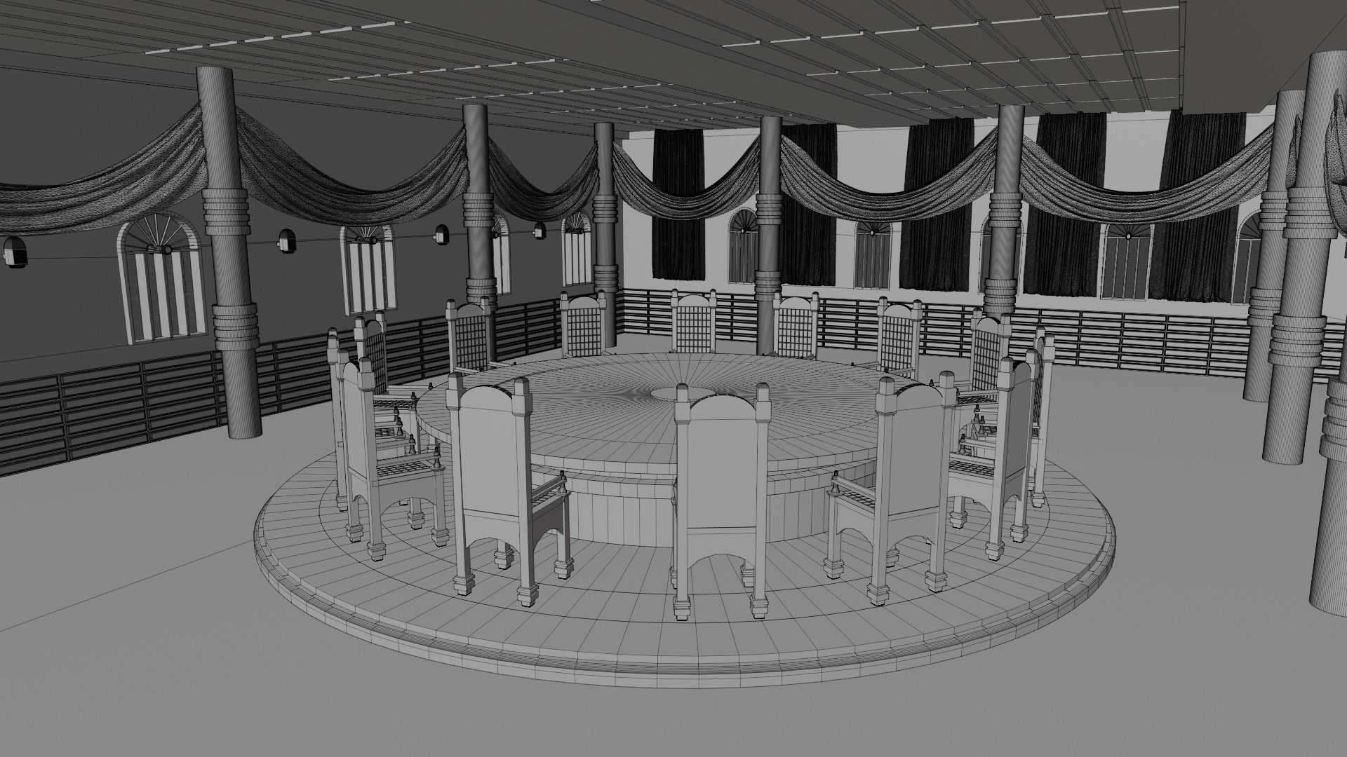 Council Hall - Round Table Low-poly 3D model_5