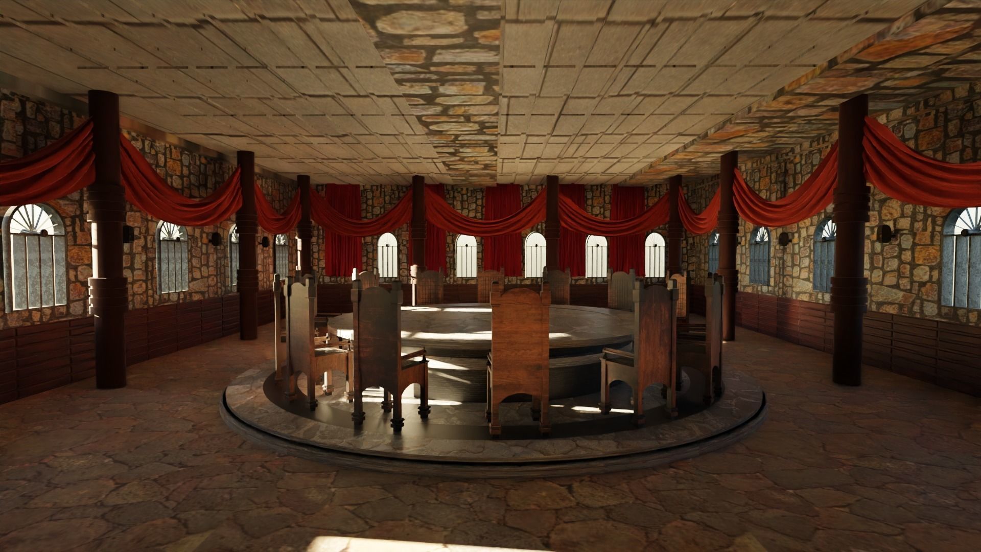 Council Hall - Round Table Low-poly 3D model_2