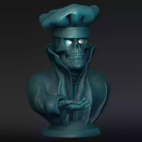 Skull with chefs hat  with open eyes