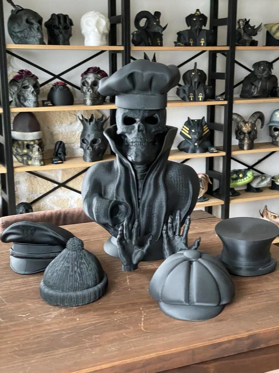 Skull with chefs hat with open eyes 3D print model_4