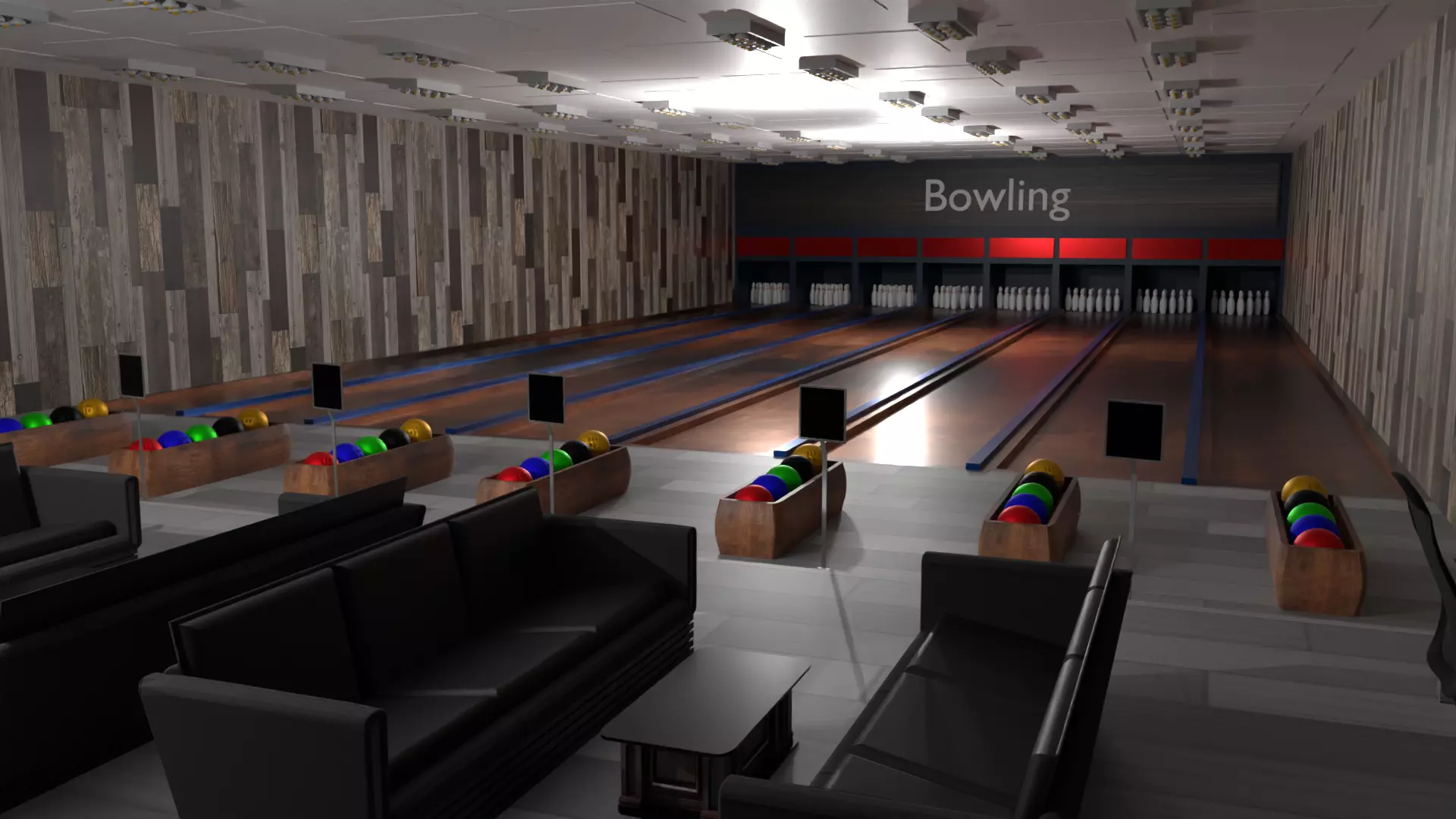 Bowling Alley Low-poly 3D model_0