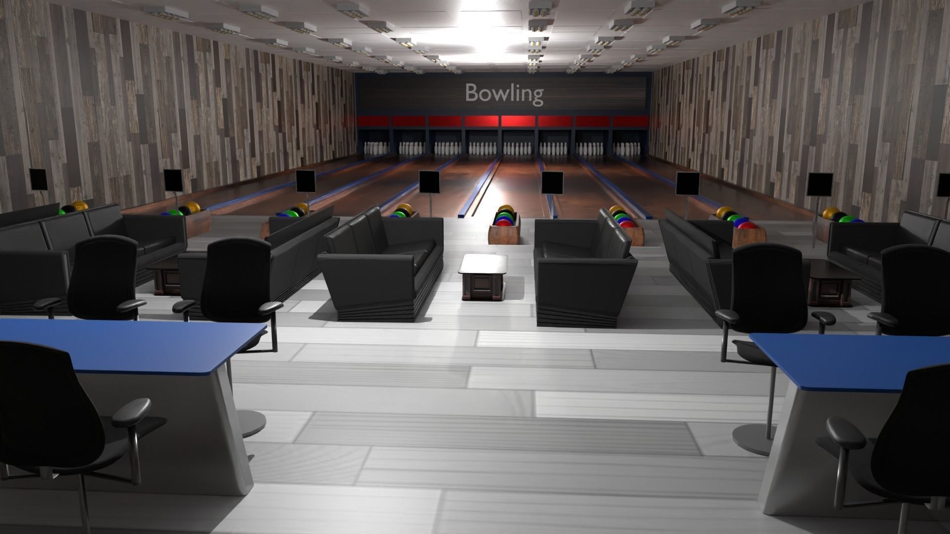 Bowling Alley Low-poly 3D model_1