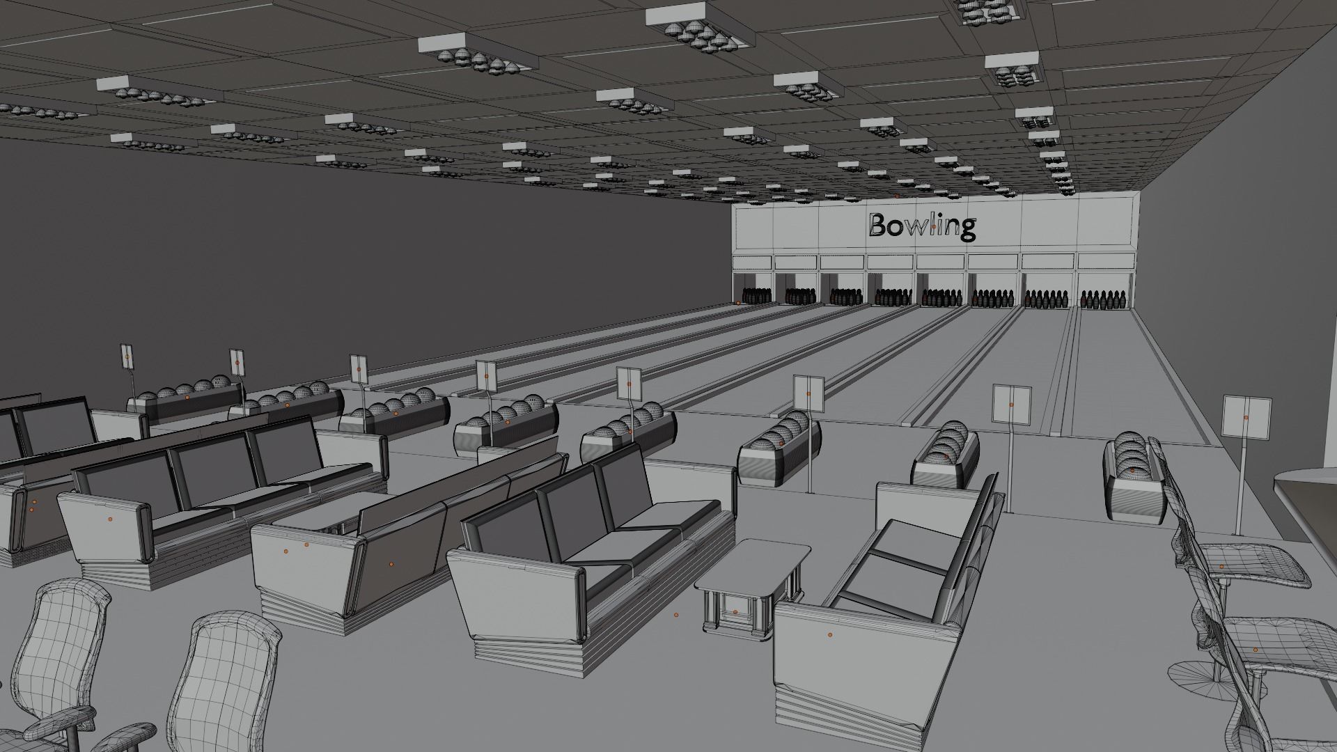 Bowling Alley Low-poly 3D model_5