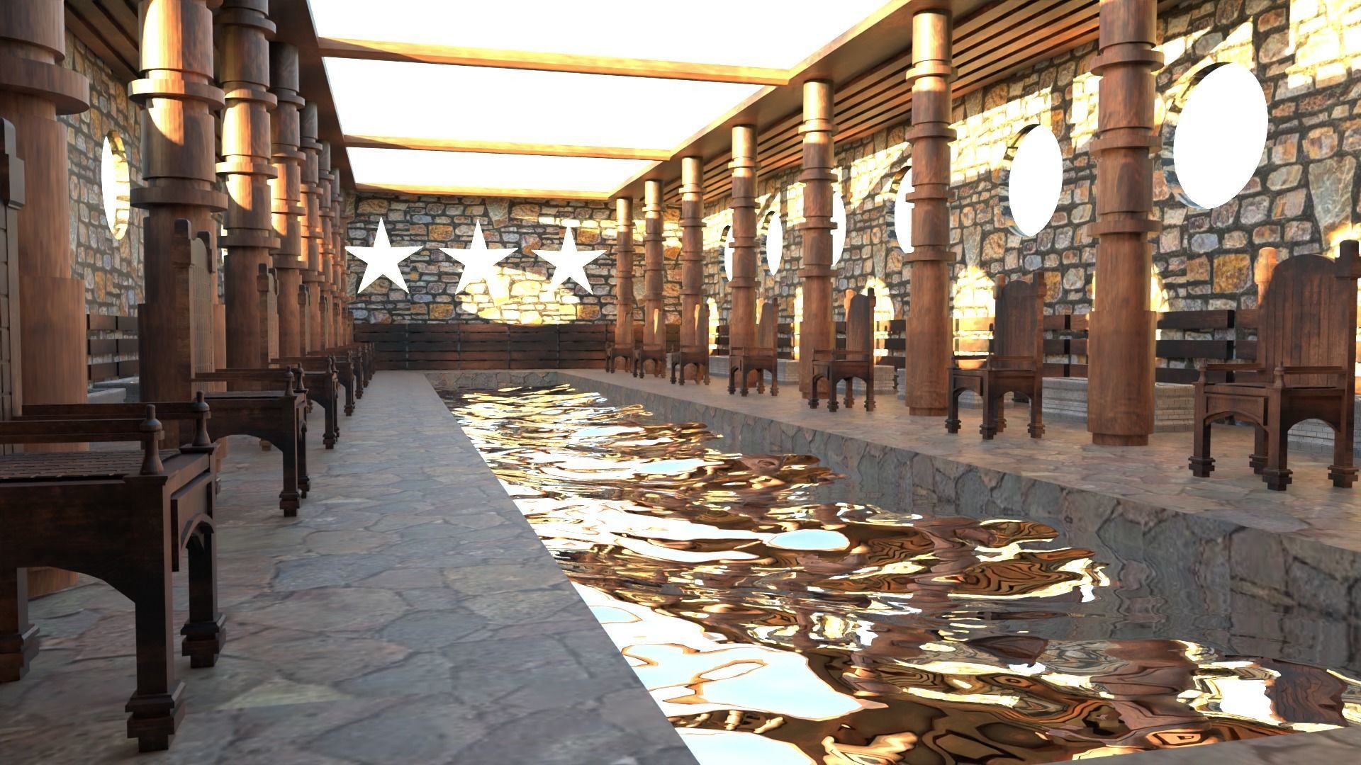 Grand hall - Classic Interior Low-poly 3D model_4