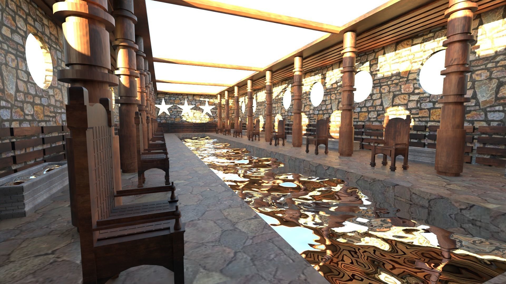 Grand hall - Classic Interior Low-poly 3D model_2