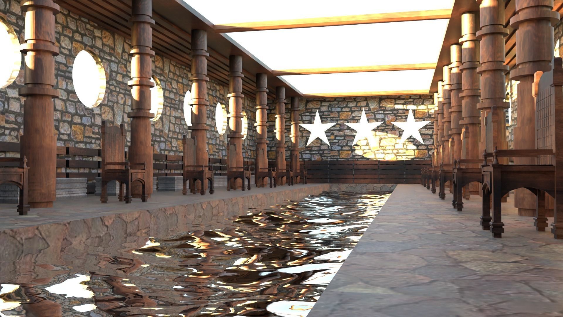 Grand hall - Classic Interior Low-poly 3D model_3