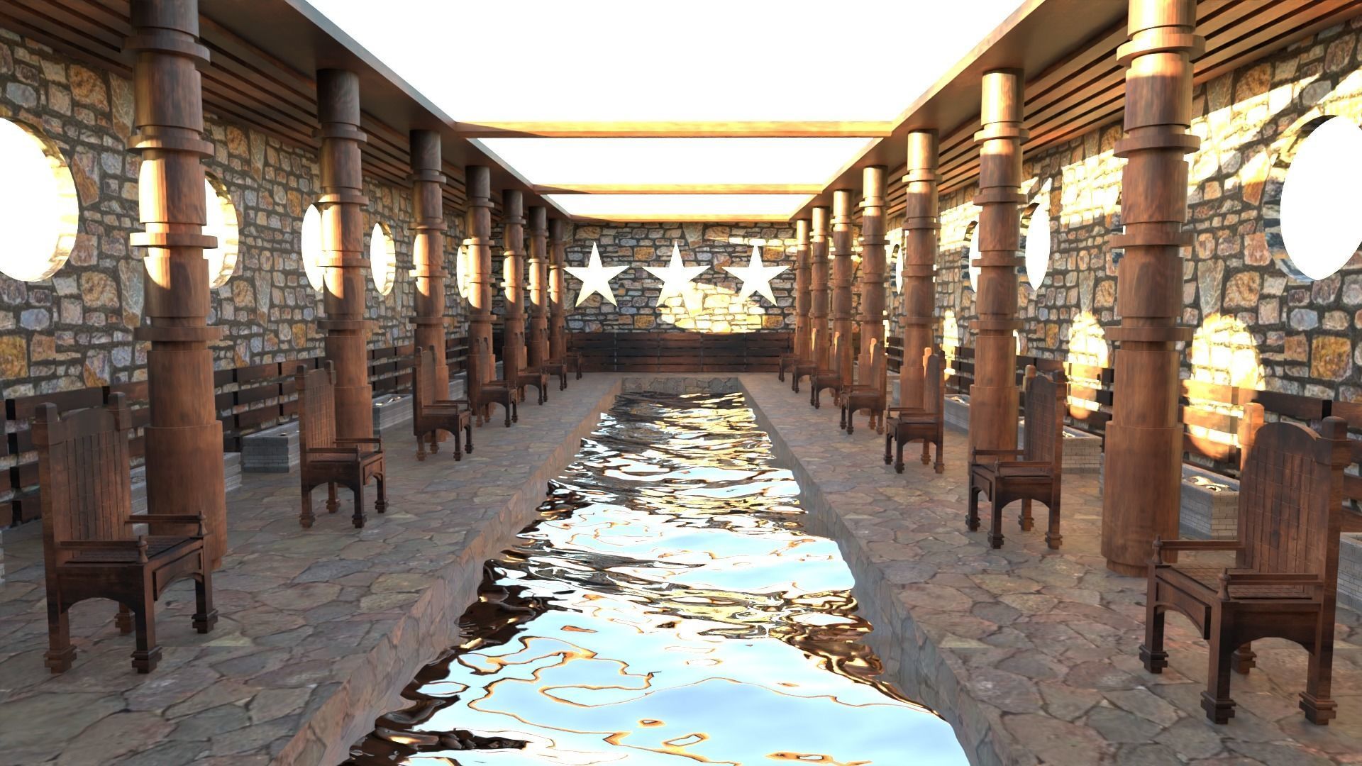 Grand hall - Classic Interior Low-poly 3D model_1