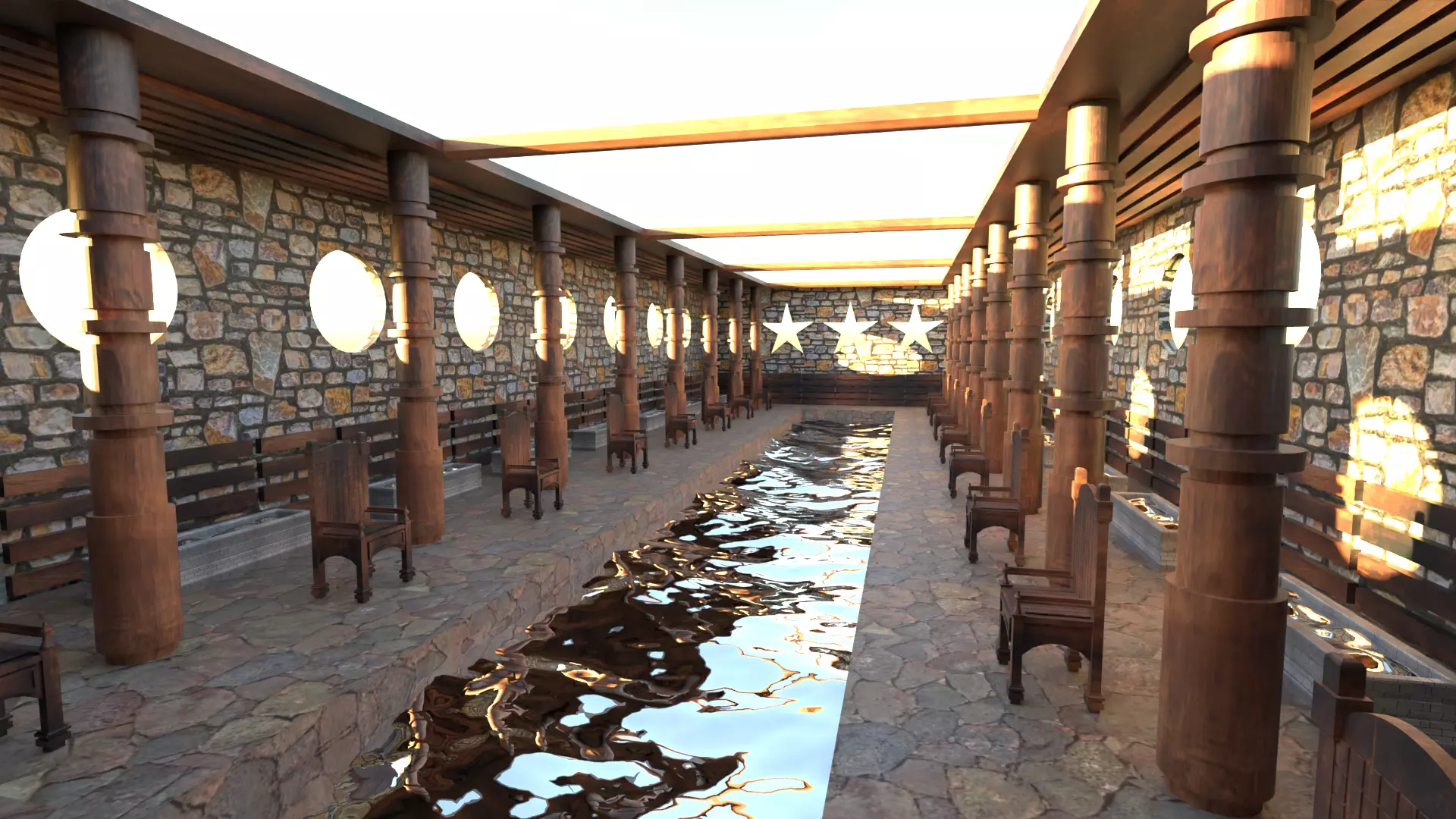 Grand hall - Classic Interior Low-poly 3D model_0