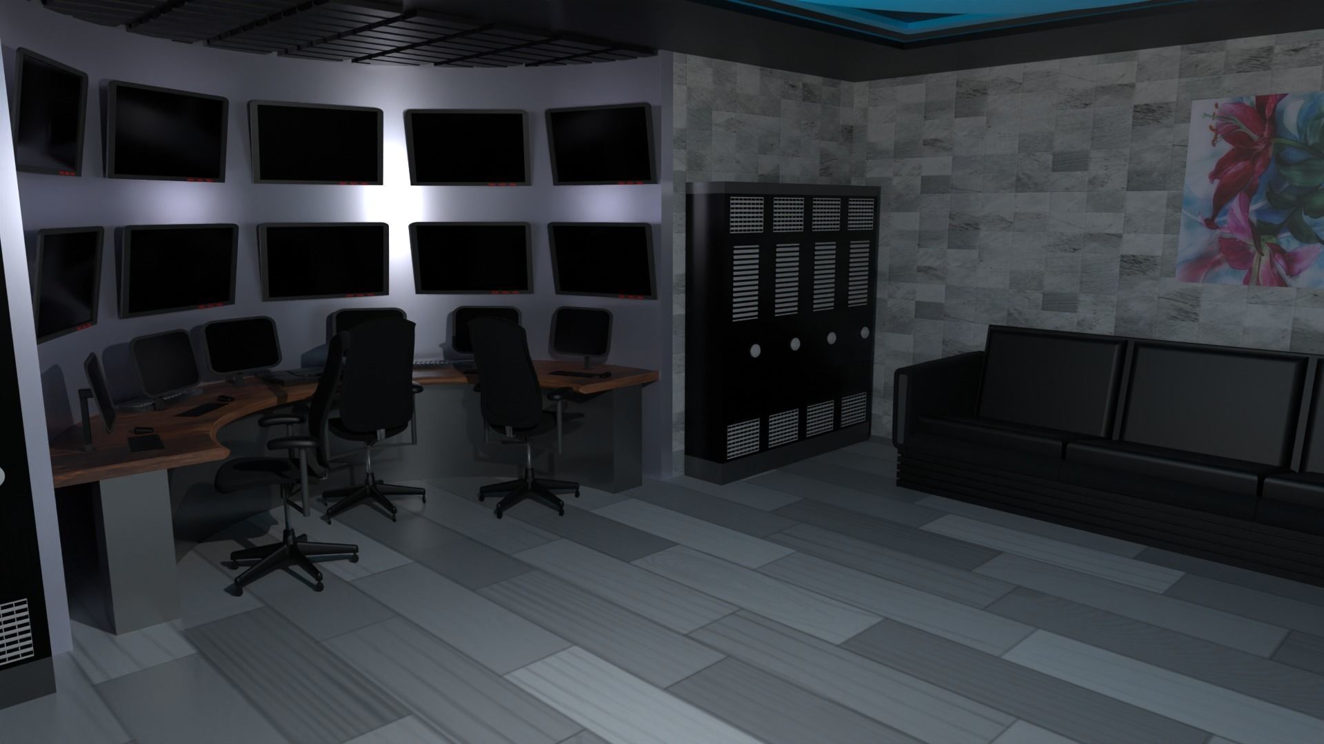 Security Control Room Low-poly 3D model_3