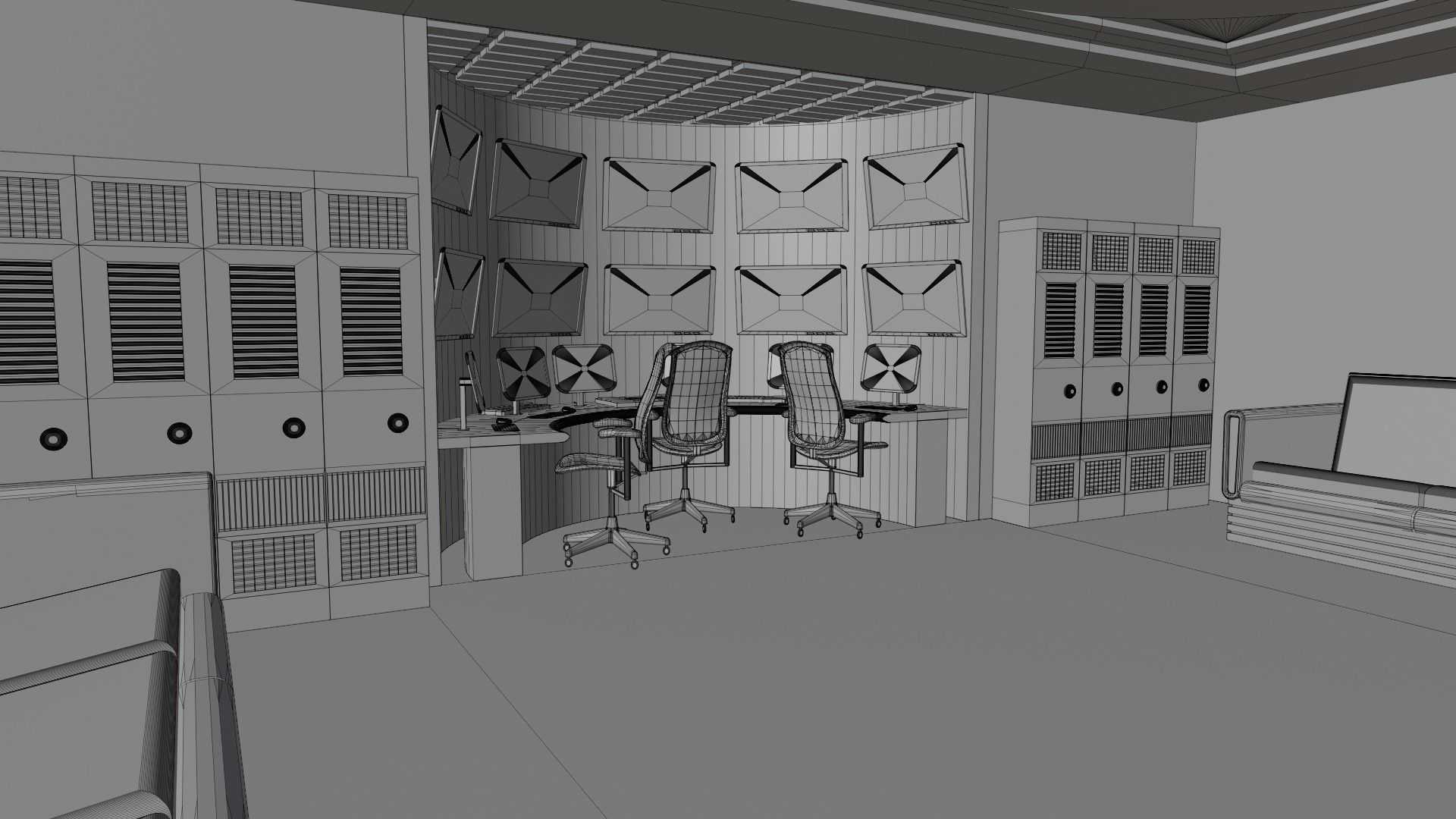 Security Control Room Low-poly 3D model_5