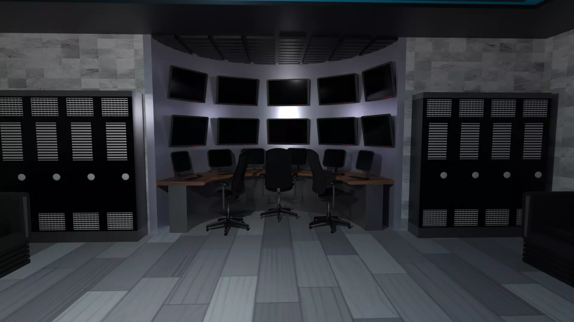 Security Control Room Low-poly 3D model_0
