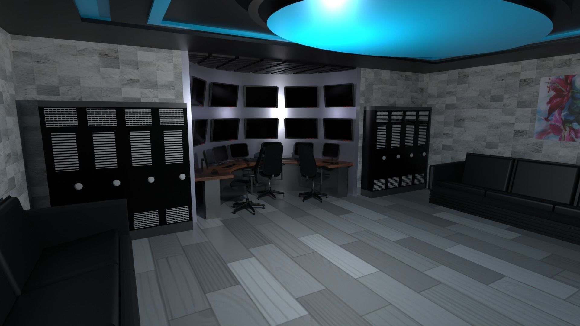 Security Control Room Low-poly 3D model_1