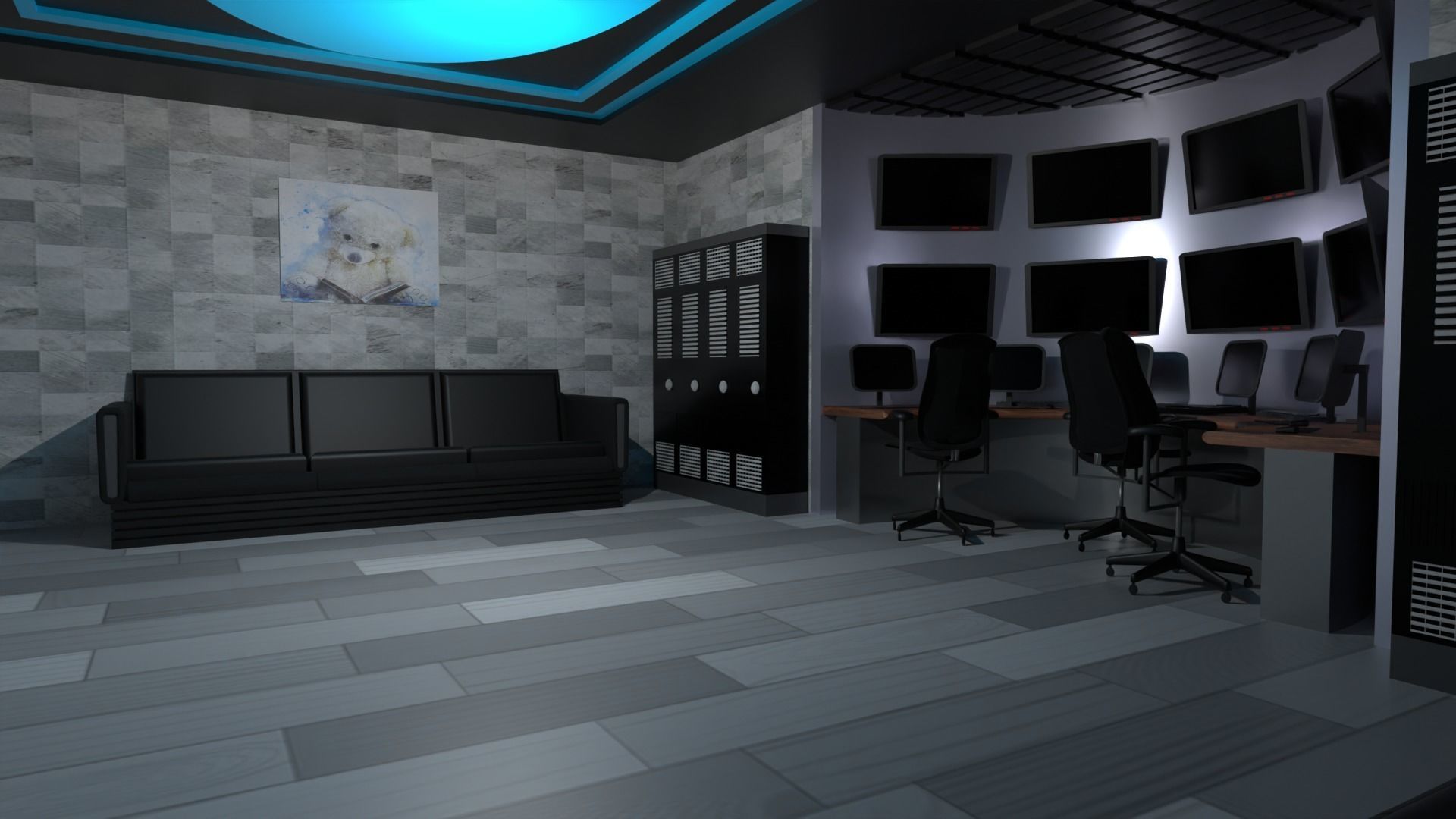 Security Control Room Low-poly 3D model_4