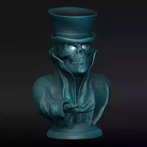 Skull lamp with cylinder hat eyes open