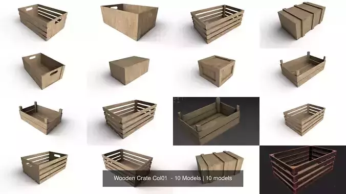  Wooden Crate Col01  - 10 Models