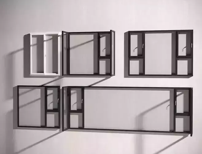 Five aluminum Windows Black and white  