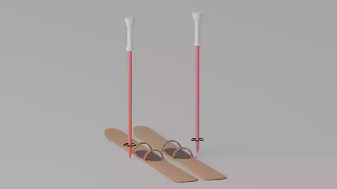 Cartoon Alpine Skis and Ski Poles