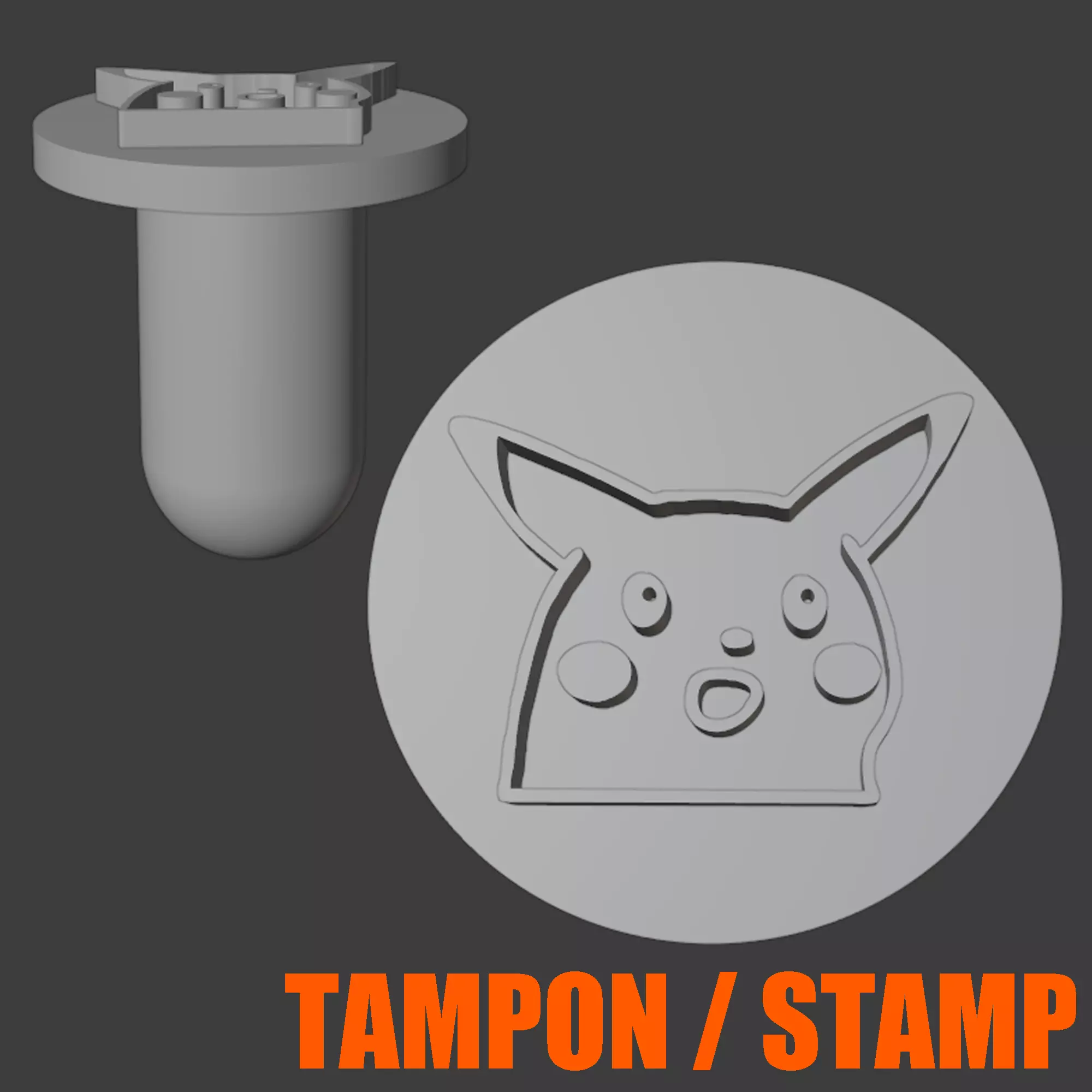 TAMPON MEME - STAMP PIKACHU SHOCKED SURPRISED WITH HANDLE 3D print model_0