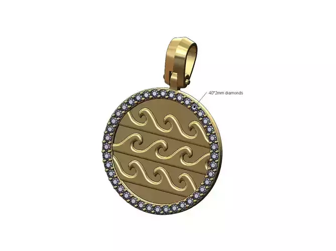 Diamond wave greek key pendant charm with bail