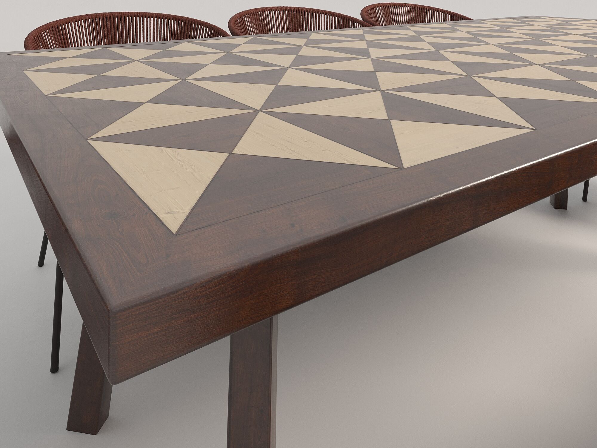 Wood Mosaic Dining Table and Chairs 3D model_1
