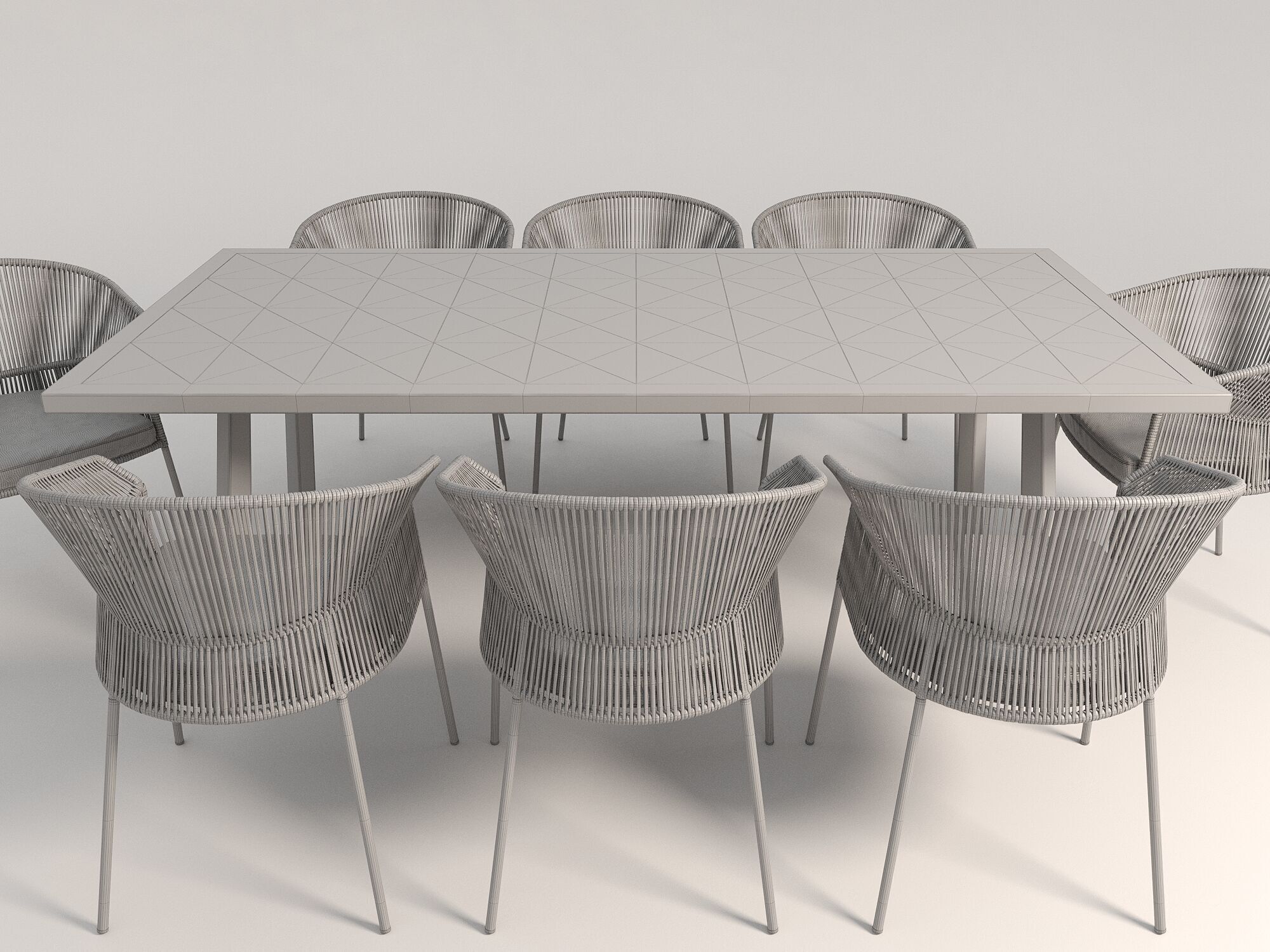Wood Mosaic Dining Table and Chairs 3D model_4