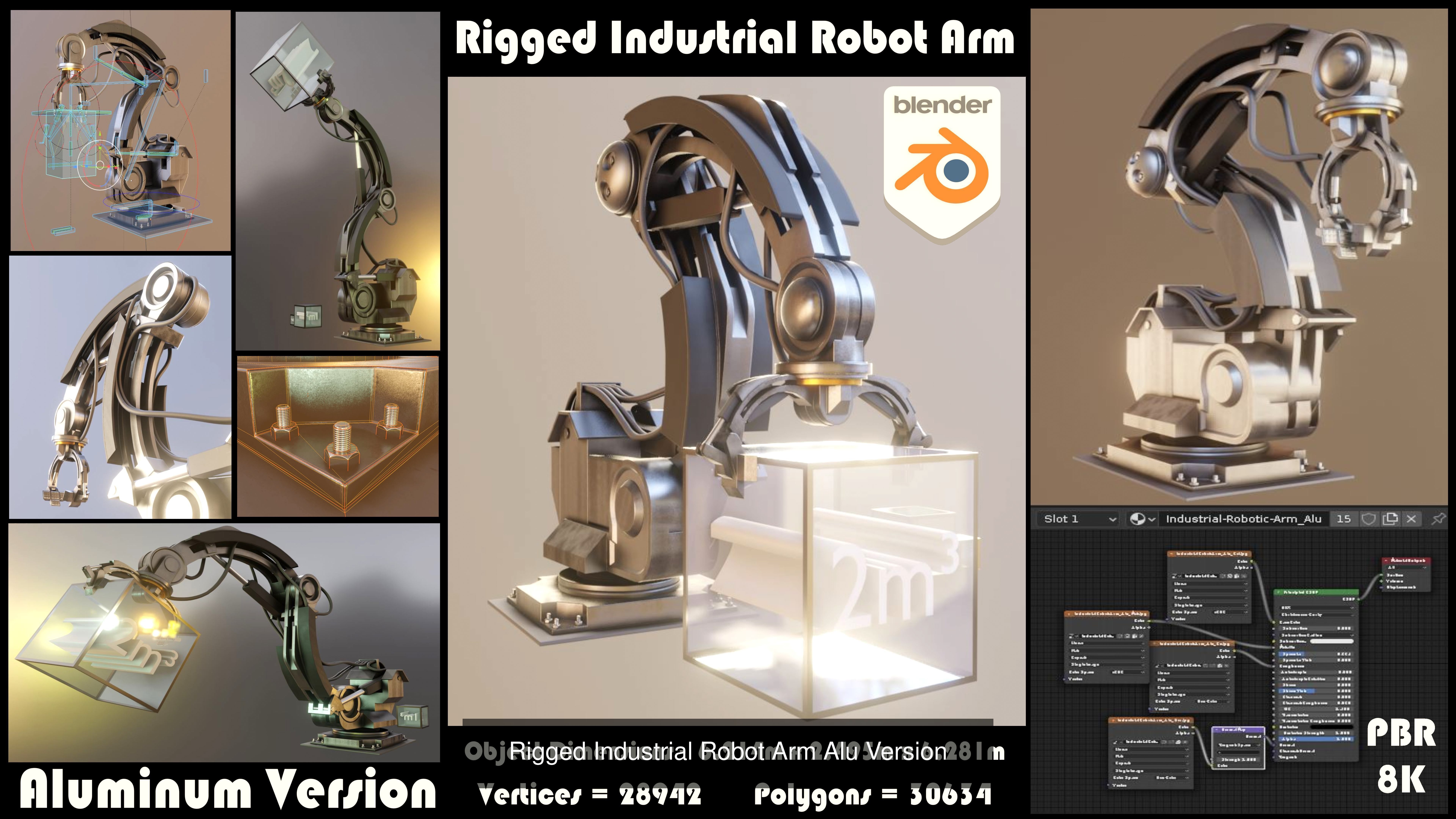Rigged Industrial Robot Arm Alu Orange and Rusty Version 3D Model Collection_5
