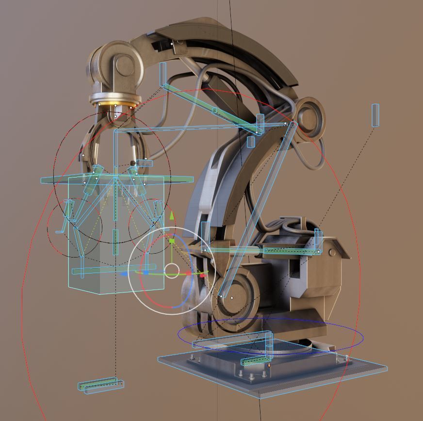 Rigged Industrial Robot Arm Alu Orange and Rusty Version 3D Model Collection_78