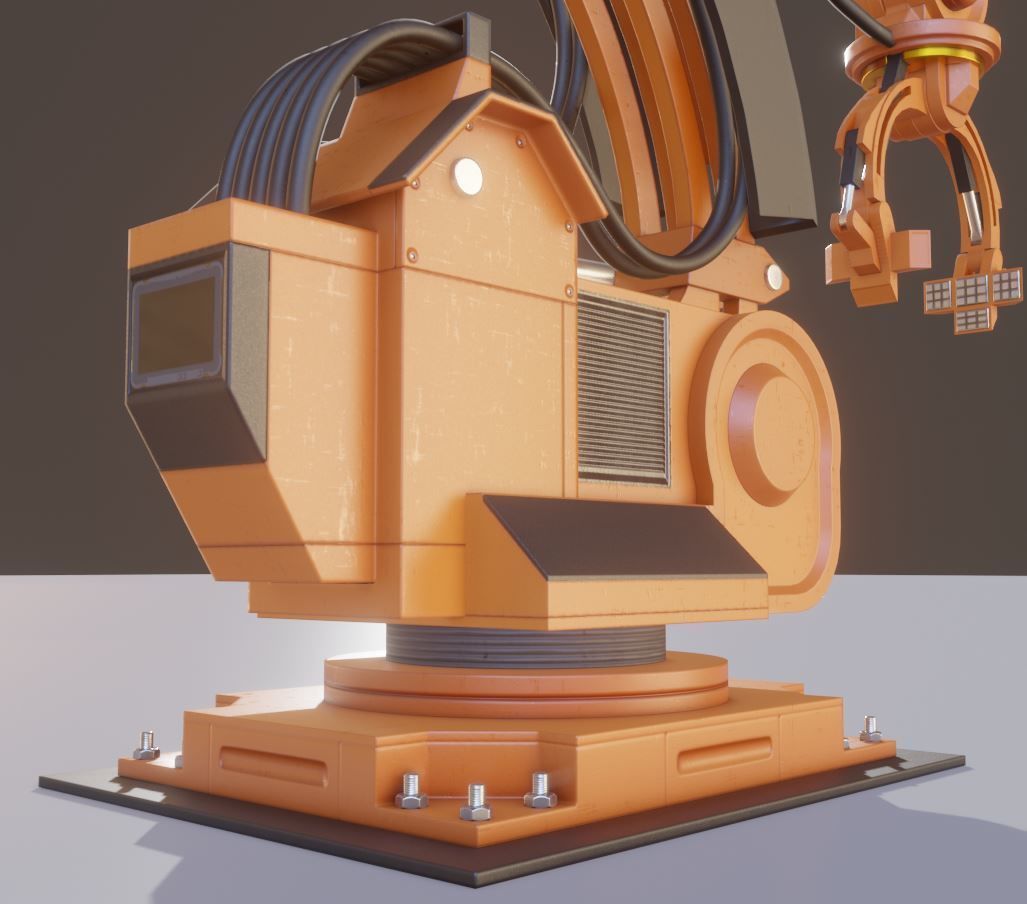 Rigged Industrial Robot Arm Alu Orange and Rusty Version 3D Model Collection_31