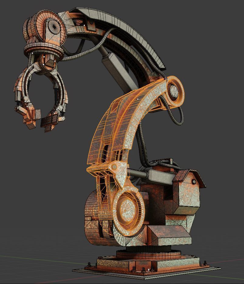 Rigged Industrial Robot Arm Alu Orange and Rusty Version 3D Model Collection_93
