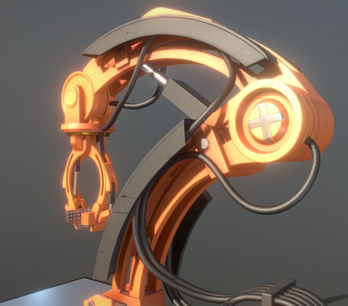 Rigged Industrial Robot Arm Alu Orange and Rusty Version 3D Model Collection_42