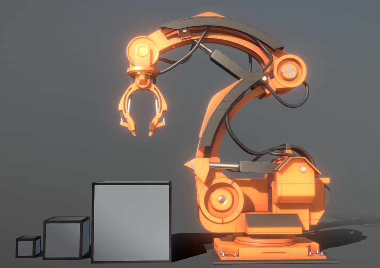 Rigged Industrial Robot Arm Alu Orange and Rusty Version 3D Model Collection_36