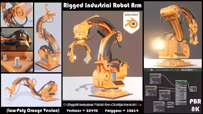 Rigged Industrial Robot Arm Alu Orange and Rusty Version 3D Model Collection