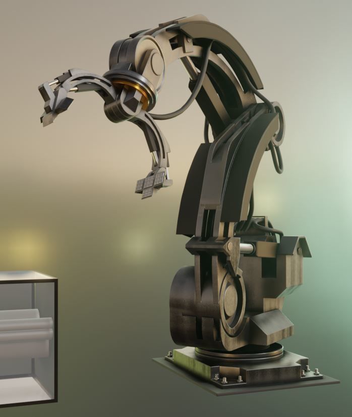 Rigged Industrial Robot Arm Alu Orange and Rusty Version 3D Model Collection_66