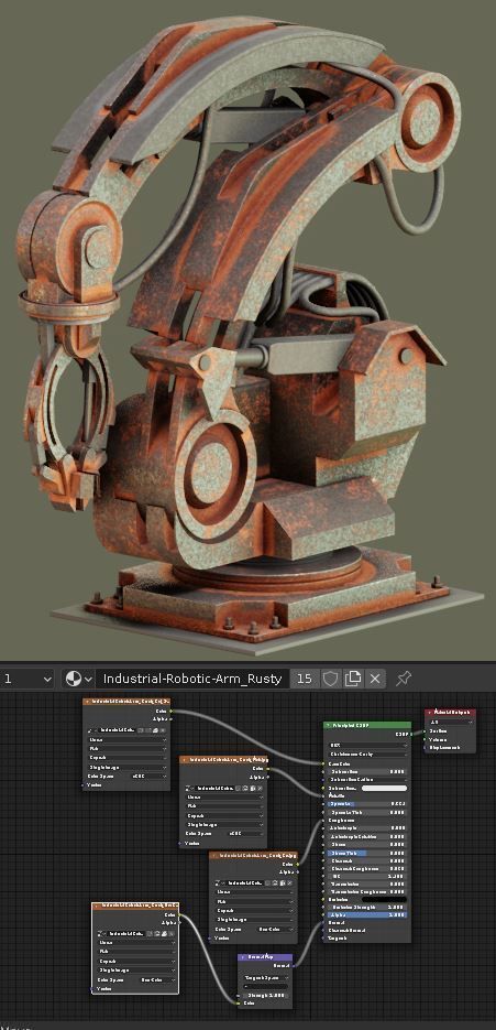 Rigged Industrial Robot Arm Alu Orange and Rusty Version 3D Model Collection_92