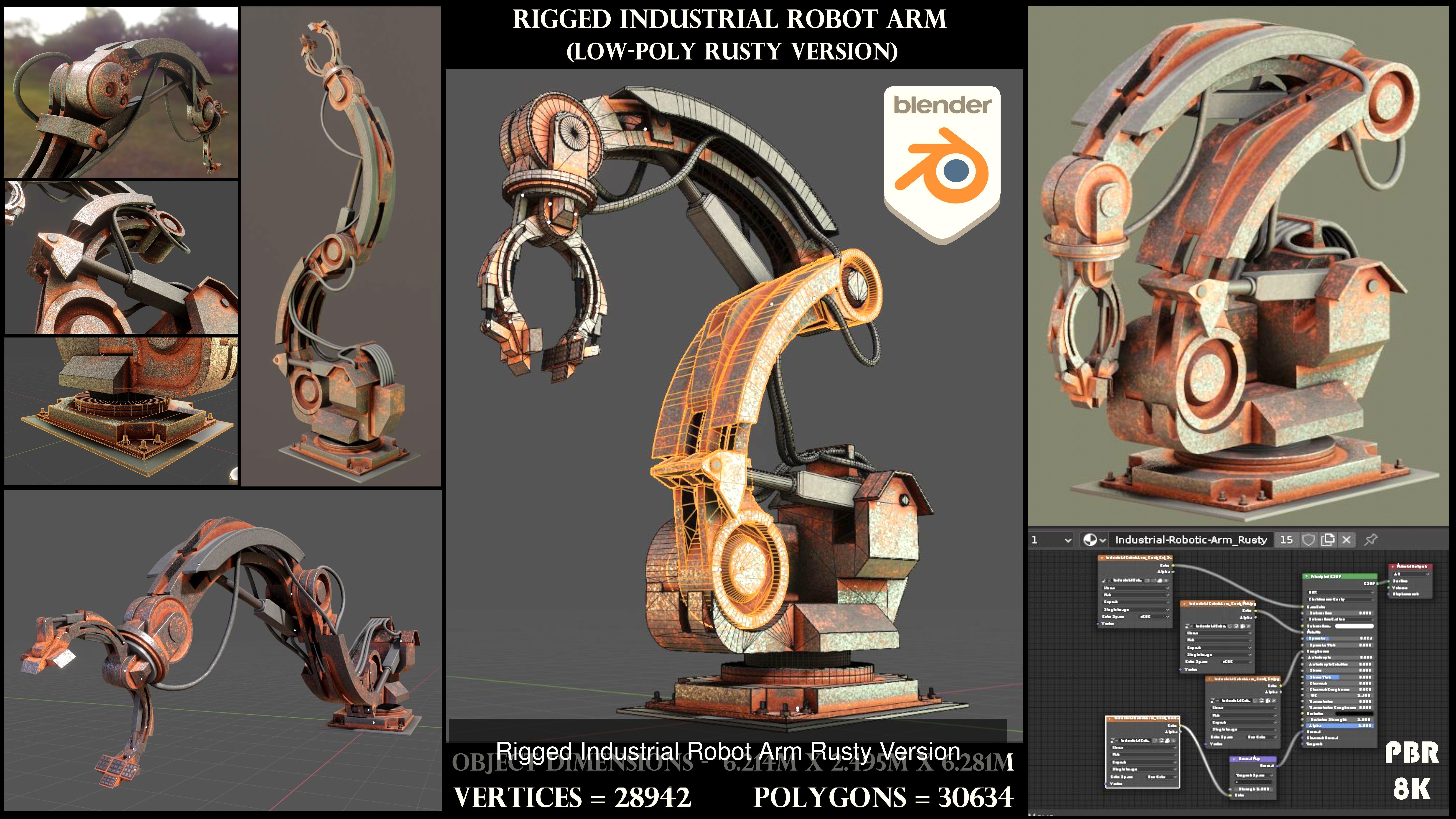 Rigged Industrial Robot Arm Alu Orange and Rusty Version 3D Model Collection_4