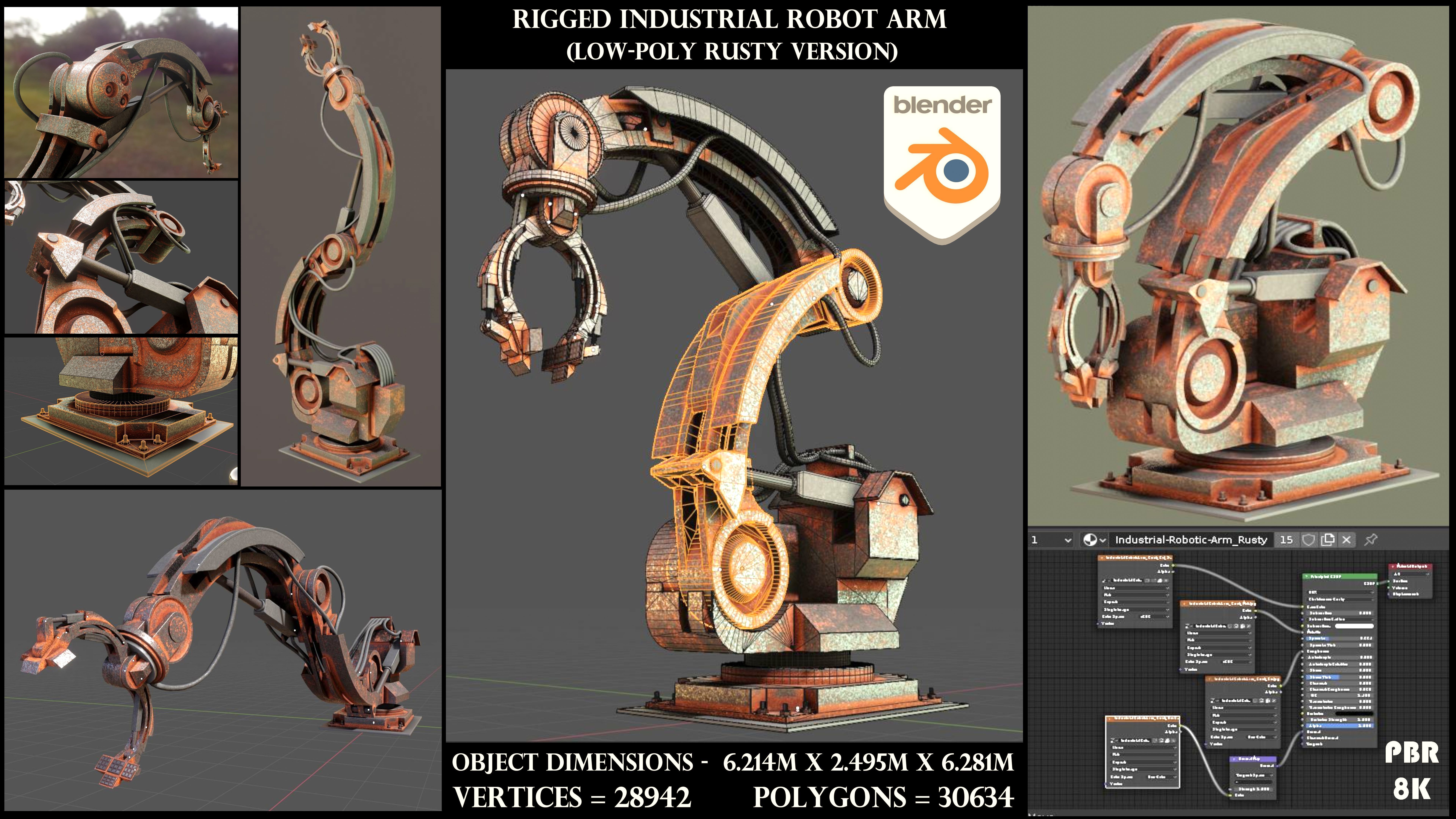 Rigged Industrial Robot Arm Alu Orange and Rusty Version 3D Model Collection_82