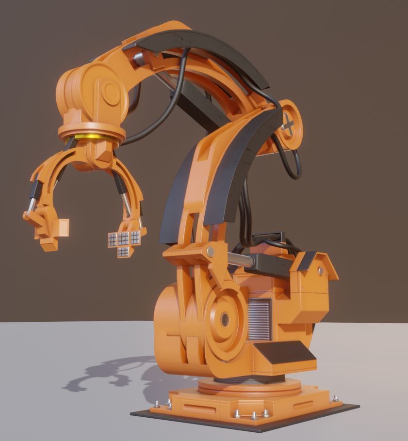 Rigged Industrial Robot Arm Alu Orange and Rusty Version 3D Model Collection_9