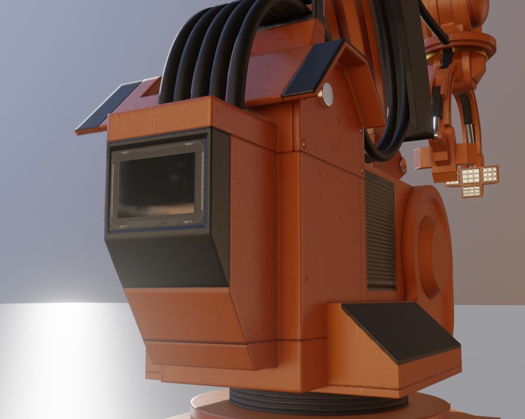 Rigged Industrial Robot Arm Alu Orange and Rusty Version 3D Model Collection_8