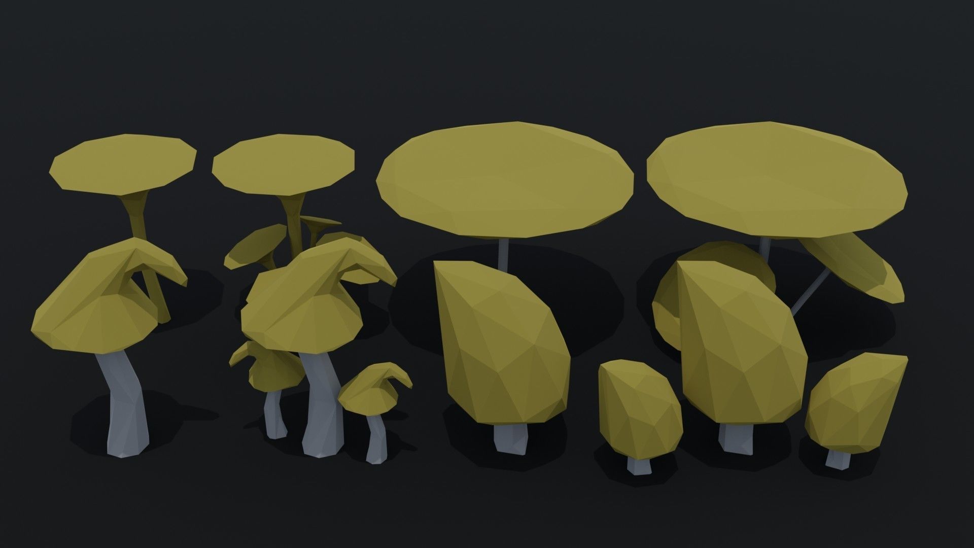 Cartoon mushrooms Polygonal Style Low-poly 3D model_4