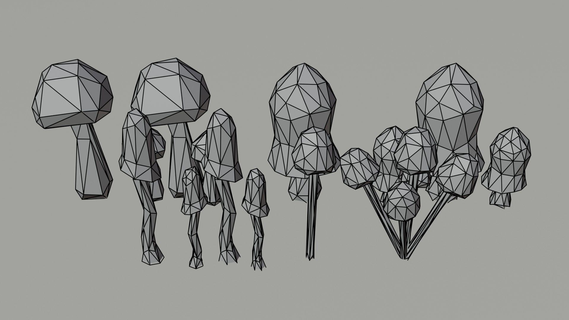 Cartoon mushrooms Polygonal Style Low-poly 3D model_5