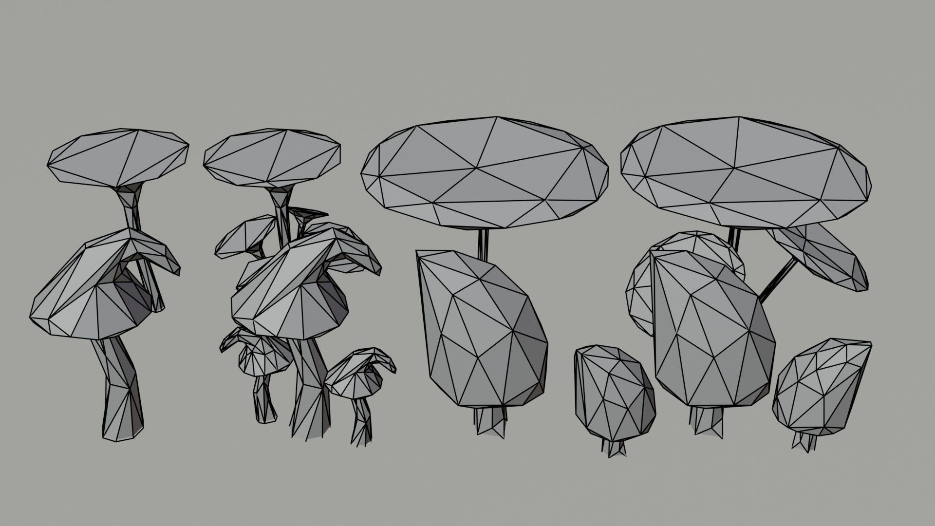 Cartoon mushrooms Polygonal Style Low-poly 3D model_7