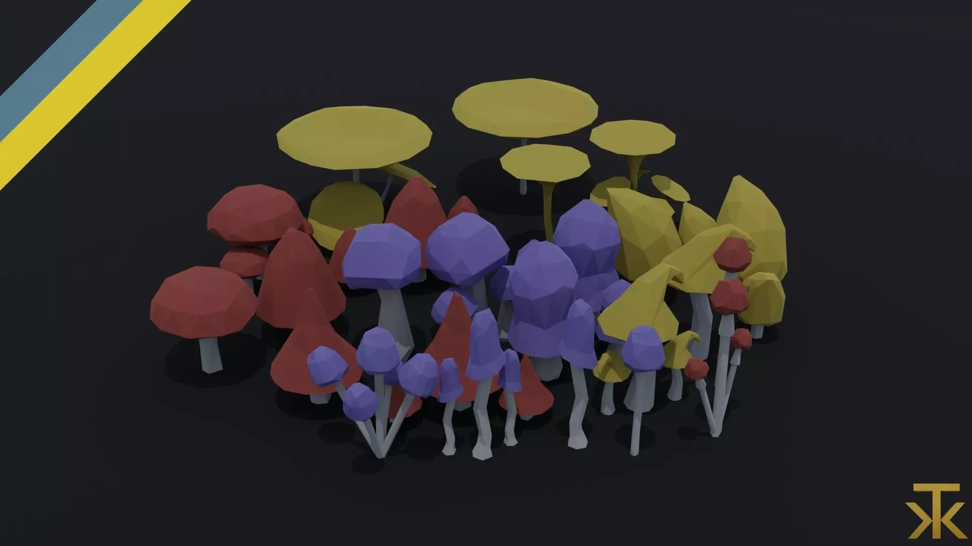 Cartoon mushrooms Polygonal Style Low-poly 3D model_0