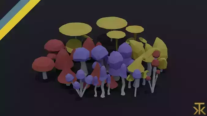 Cartoon mushrooms  Polygonal Style