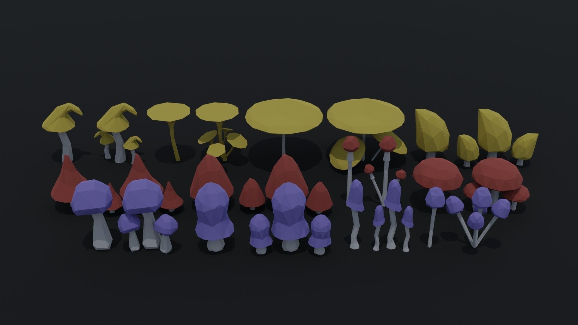 Cartoon mushrooms Polygonal Style Low-poly 3D model_1